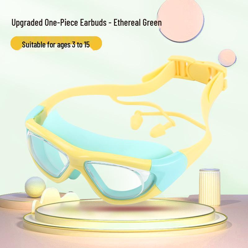 Children's Large Frame Anti-Fog Swim Goggles and Cap Set - Waterproof, HD, for Boys and Girls