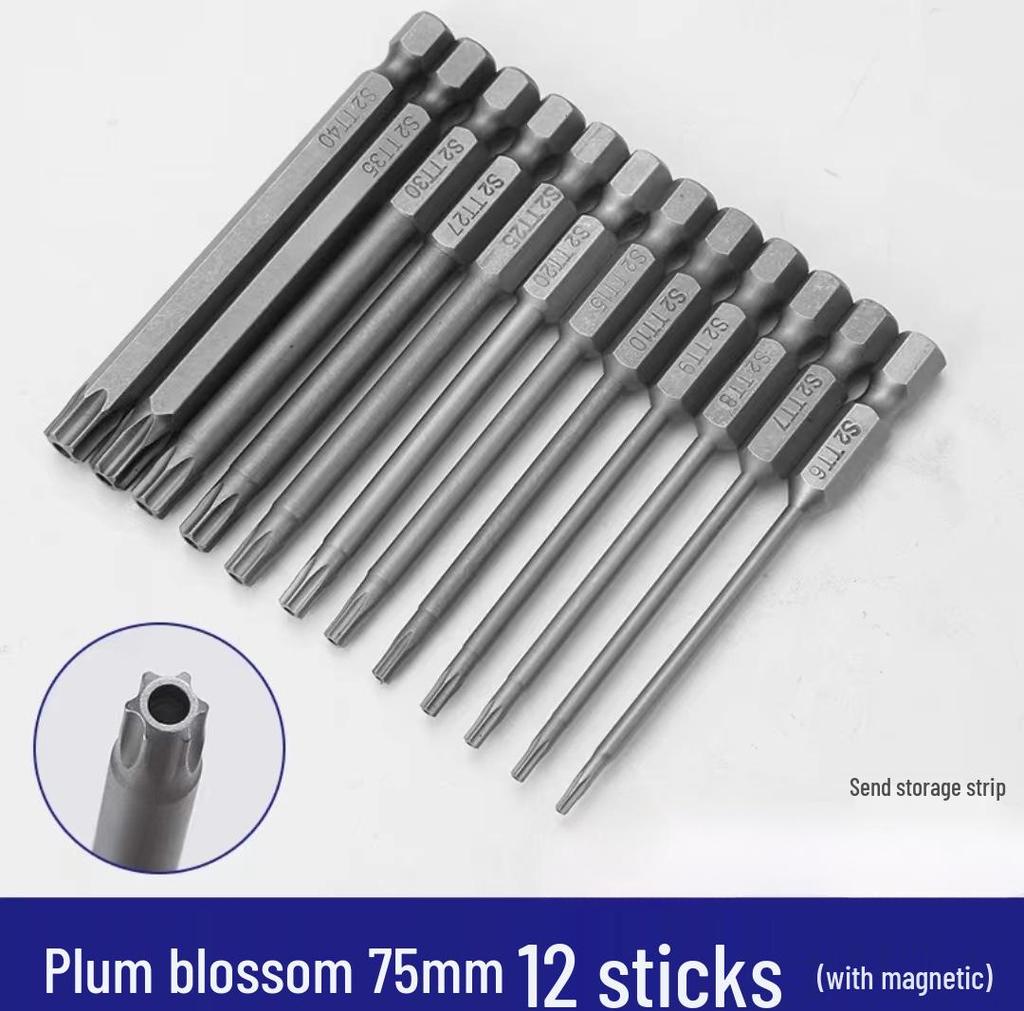 Plum Blossom Magnetic Hex, Phillips & Star Head Screwdriver Bits (T5-T25)