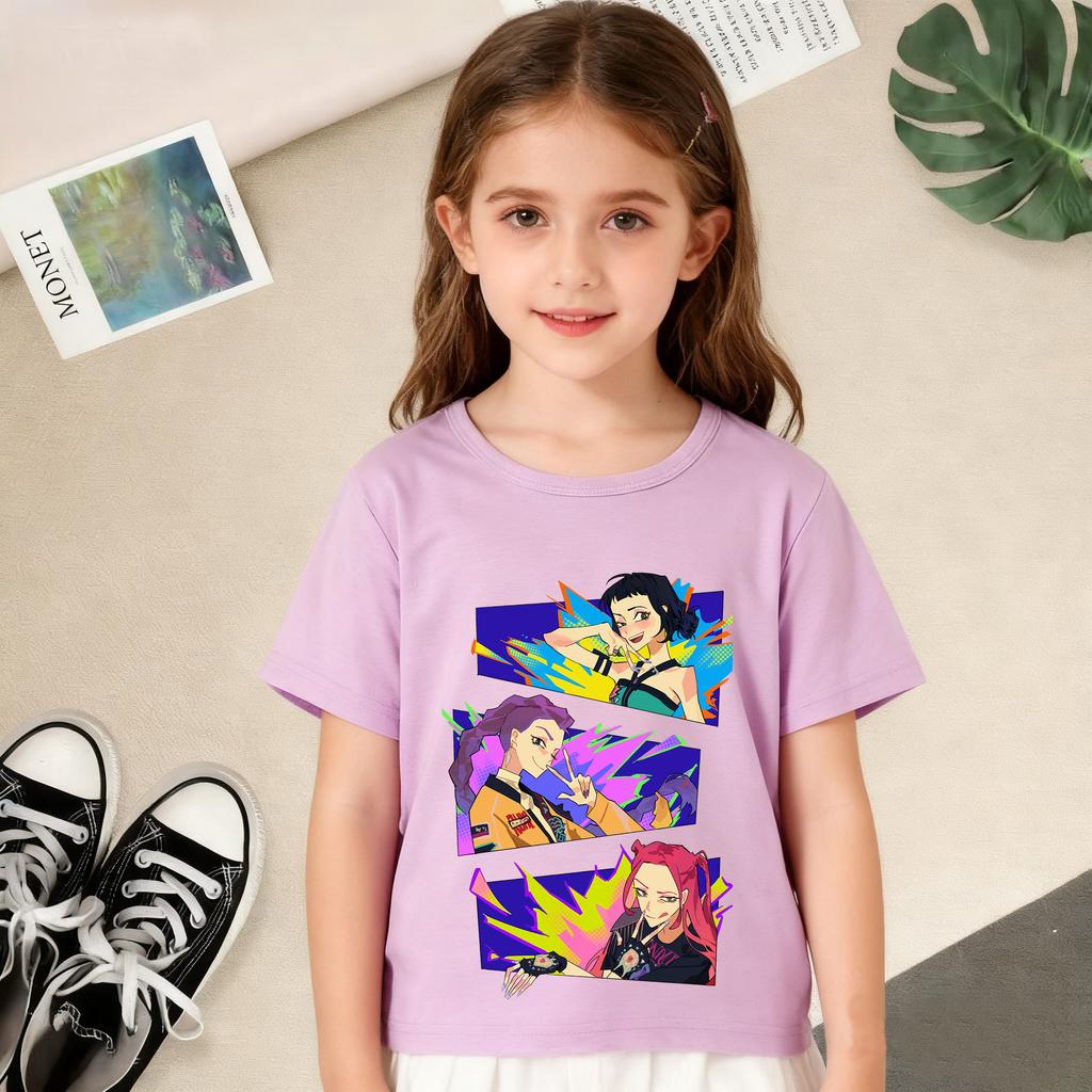 KPop Dämonenjäger Cartoon Print T-Shirts Mädchen Modisch Bequem Kurzärmlig Sommer Vielseitiges Alltags-T-Shirt