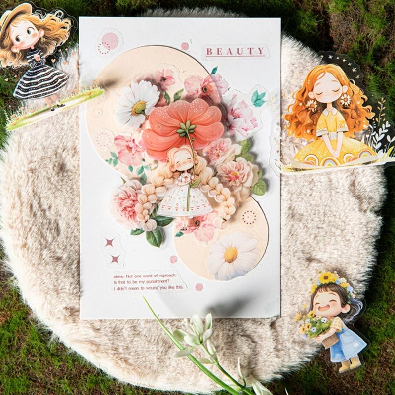 Journal Sticker Cartoon Girl Sticker Scrapbook Sticker Landscape Sticker Flowers Sticker Decorative Sticker