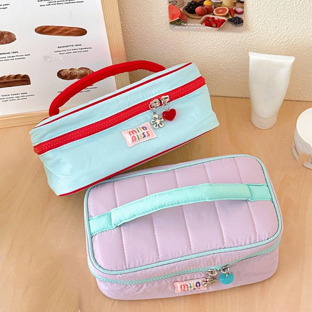 Solid Color Fresh Makeup Bags Handbag Toiletries Bag Sweet Contrast Color Cosmetic Bag  Girls