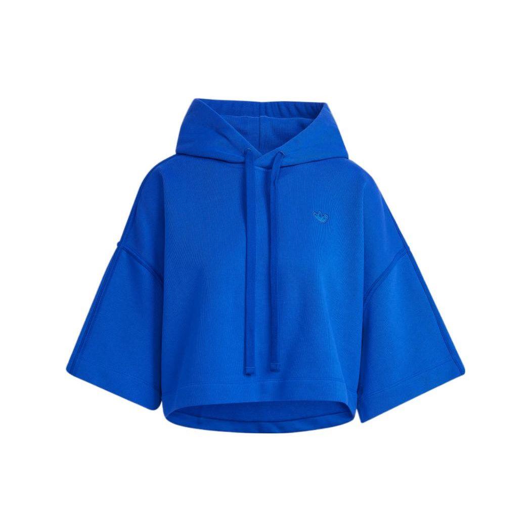 adidas Originals Women s Blue Cropped Short Sleeve Hoodie HK7235 S