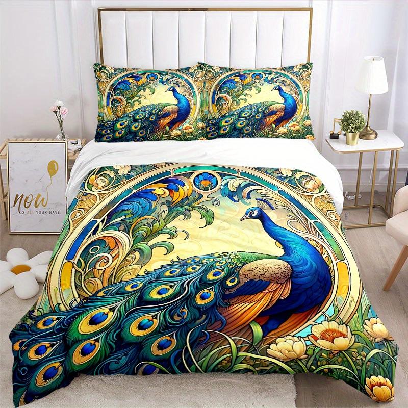 3pcs Peacock Garden Bedding Cover Set, Fashion Classic Popular Print Bedding Set, Soft Comfortable, All Season Use, For Bedroom, Guest Rooma0819189