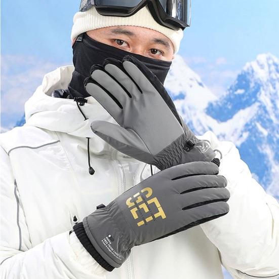 1 Pair Ski Gloves Water-Resistant Plush Lining Thickened Winter Warm Gloves Unisex Touchscreen Snowboarding Gloves