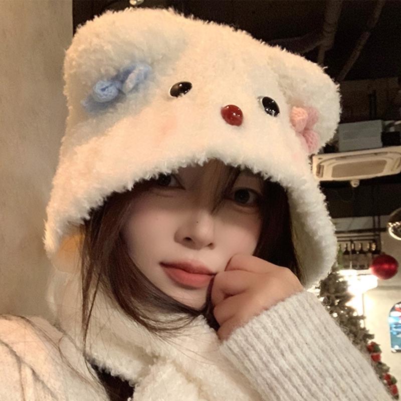 Bear Ears Hat Outdoor Ear Protecting Hat Travel Essential Hat Snowmen Hat for Cold Weather