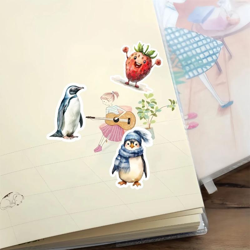 17pcs Cute Watercolor Antarctic Penguin Stickers,Handbook Scrapbooking Literature And Art, Decoration Mobile Phone journaling
