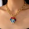 Westlicher Halloween Bunter Strassstein Blume Totenkopf Kette Halskette Damen Gothic Statement Hals Schmuck Party Geschenk