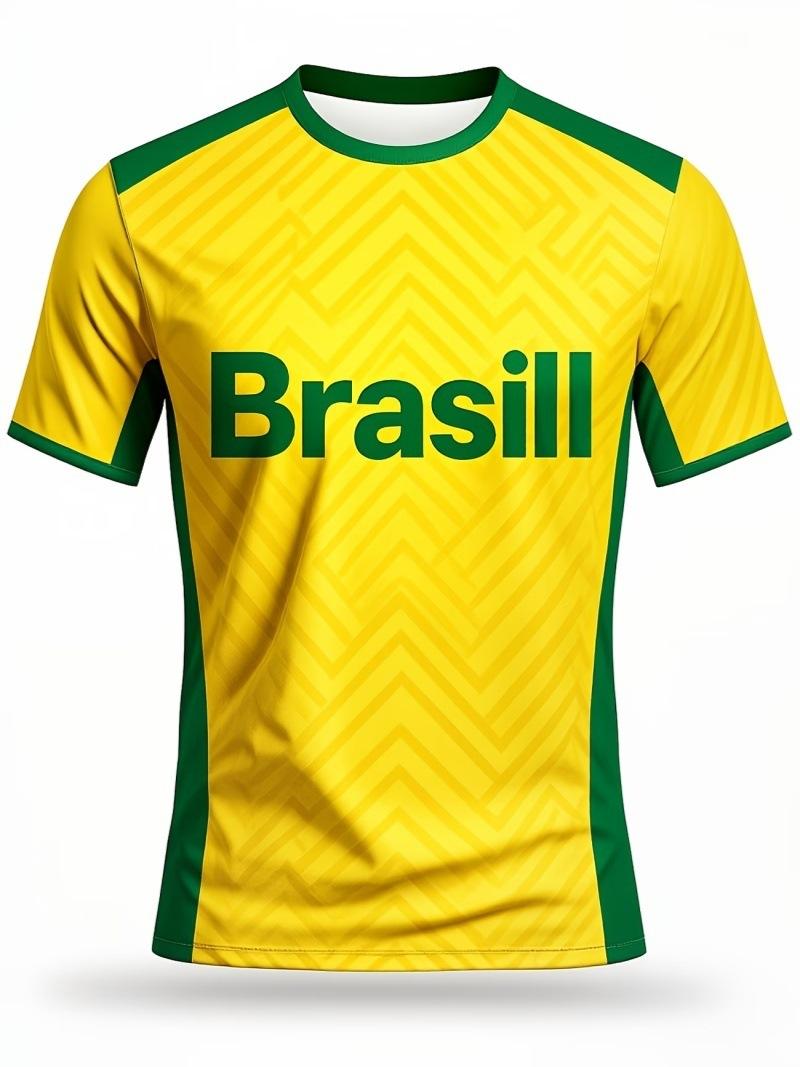 Popular cross-border 3D digital printing short-sleeved T-shirt Brazilian football jersey with yellow-green serrated wavy pattern S
