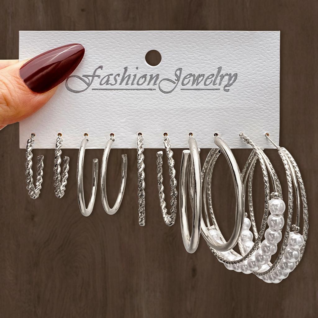 Геометрические многослойные серьги с жемчугом типа C, серьги-гвоздики, 6 пар, набор сережек-карт, комбинированные женские