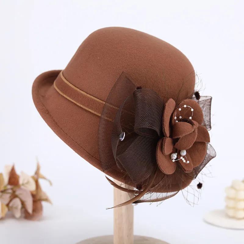 

WTEMPO Cold-proof Windproof Warm Solid Color Pearl Mesh Flower Bucket Hats Women s Autumn Winter Casual Verstaile Retro Elegant Formal Hats 1pc коричневый