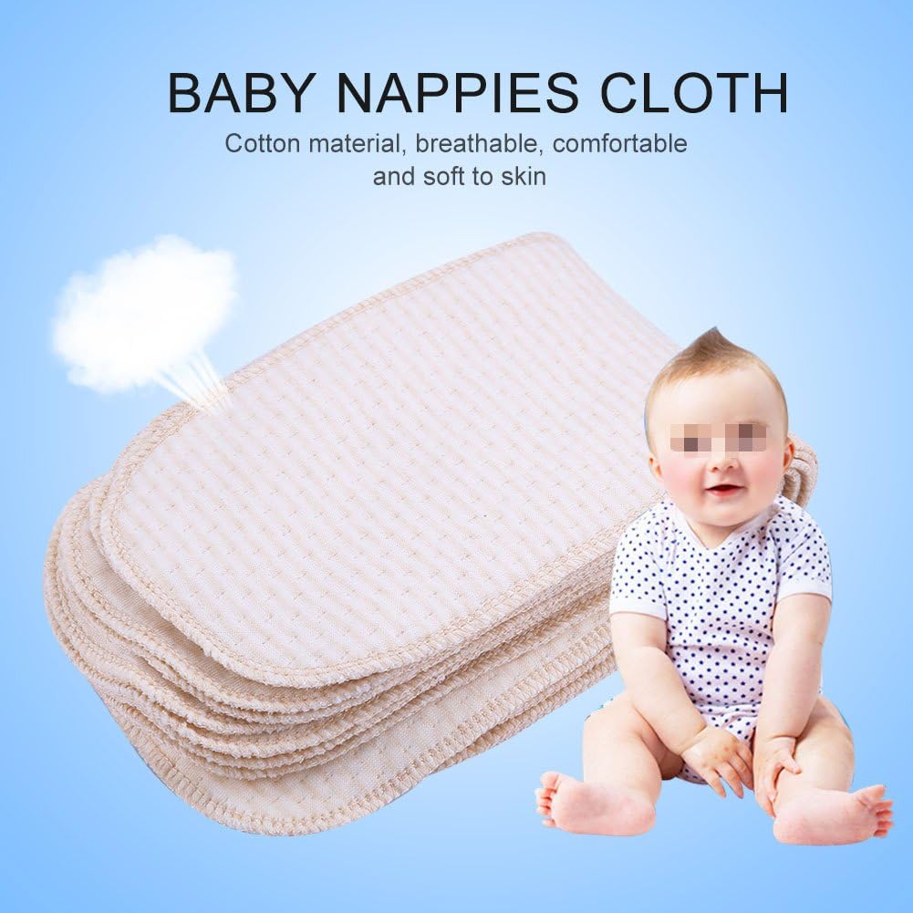 Fdit 10 PCS Baby Nappies Cloth Diapers Inserts Washable Reusable Nappy Liners for Newborn Infant Kids Organic Cotton