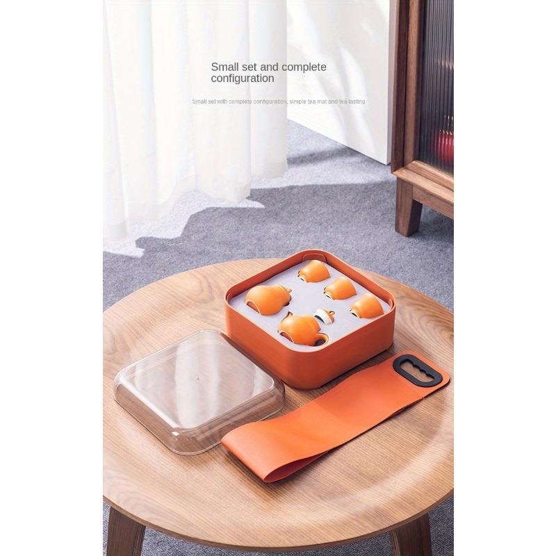 1 sada 6 kusů keramické cestovní čajové soupravy Lucky Orange Konvice a šálky Přenosná čajová souprava s podnosem a přenosným pouzdrem Ideální pro venkovní kempování a domácí použití Slavnostní