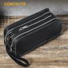 Black Angel Full Grain Leather Storage Bag with Multi-Zipper Pockets & Wrist Strap