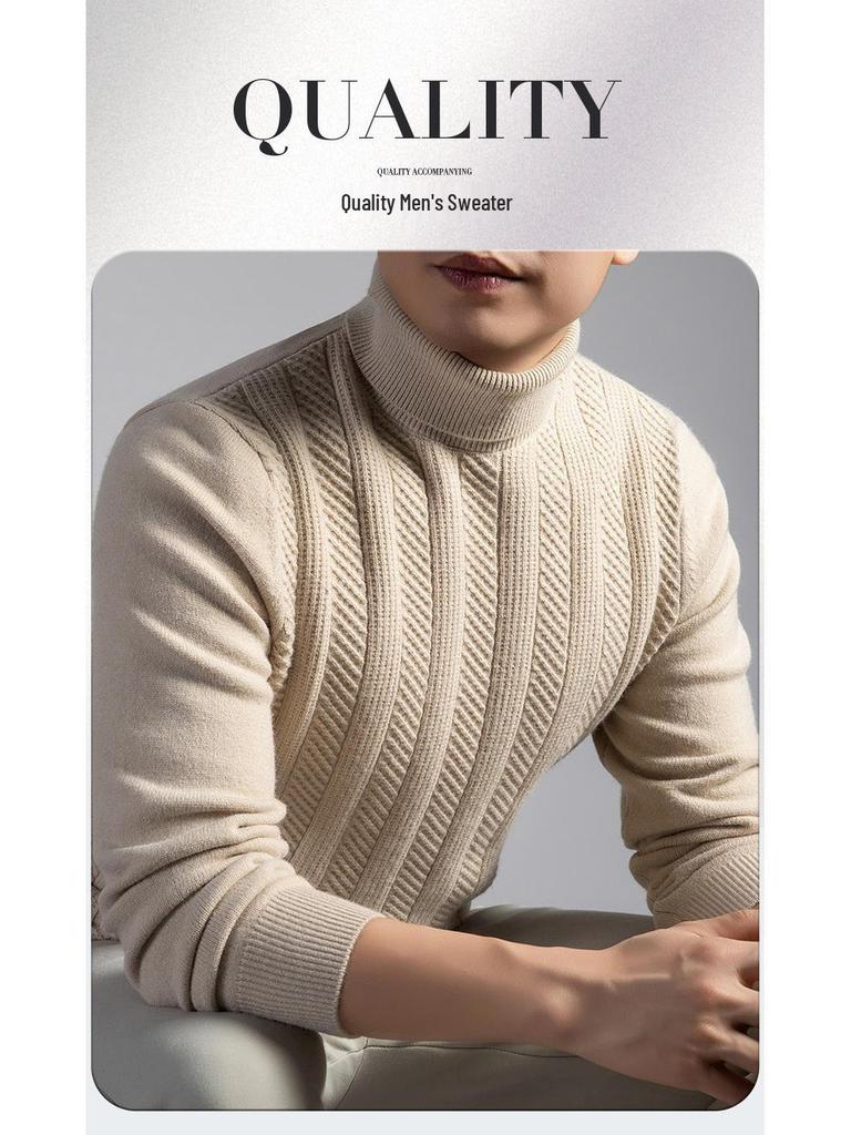 Korean High Neck Men's Jacquard Knit Sweater - 2025 Winter Casual Style