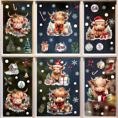 6sheets/83pcs Christmas Cute Cow Bell Wall Sticker , Wall Decoration, Self-adhesive Stickers, Refrigerator Magnets, Room Decoration
