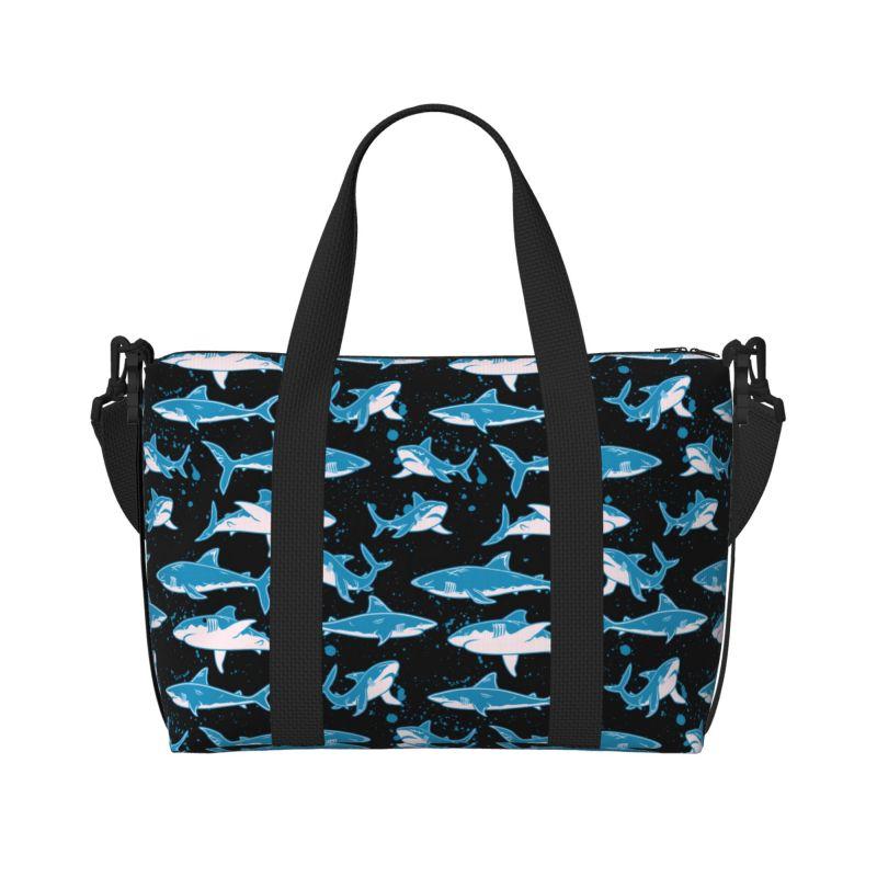 Cute Cartoon Sharks Pattern Travel Duffel Bag Unisex Multipurpose Workout Luggage Bags Lightweight Waterproof Portable Handbag