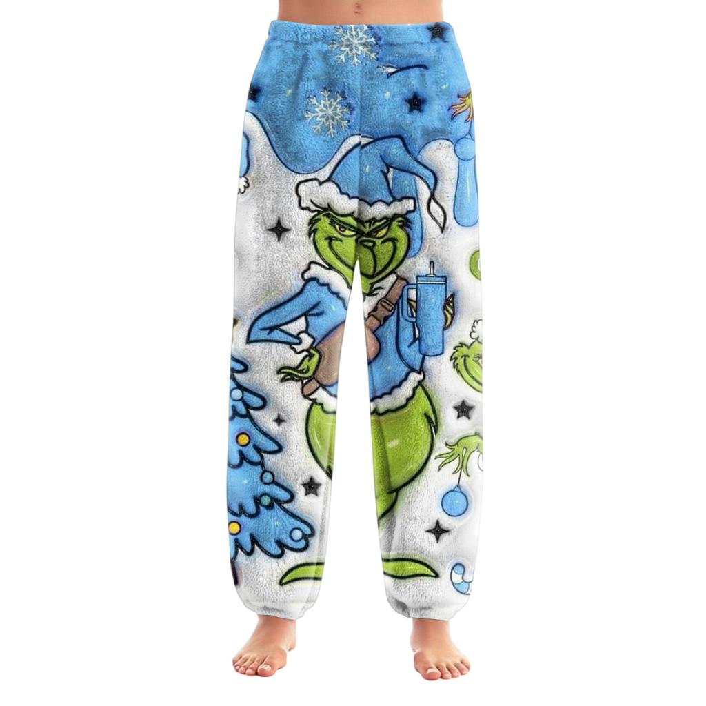 Women's Christmas  Print Trousers With Drawstring Cuffs Casual Pants And Pajamas