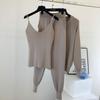 Women 3pcs/set Outfits Knitted Sweater Suit Casual Chain Vest Knitted Jacket + Elastic Pants Three-piece Sets