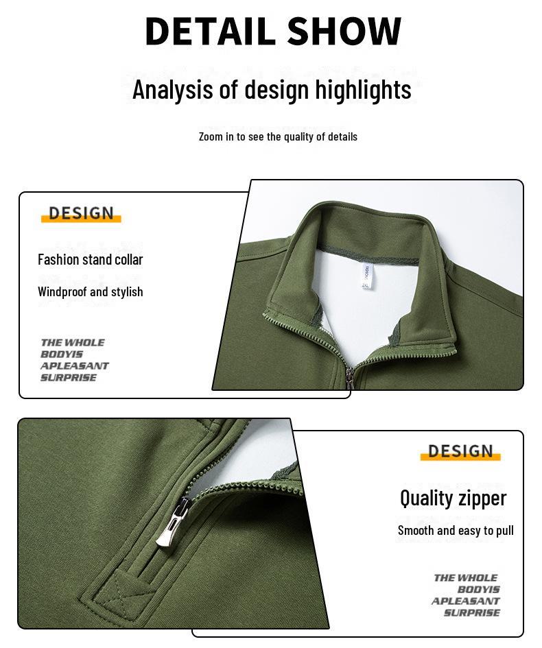 Men's American Style Half Zipper Stand Collar Pullover - Spring/Autumn Trendy Plus Velvet Sweatshirt