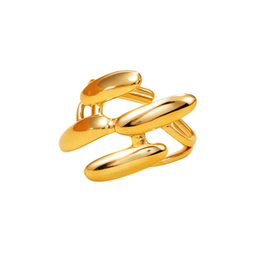 18K Gold Stainless Steel Geometric Open Ring - Personalized INS Style with Bright Surface.
