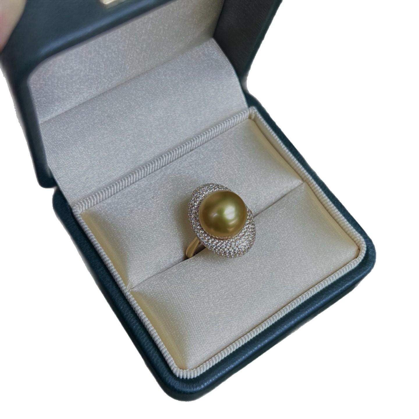 

Zhuji Golden Pearl Ring: 11-12mm Near Round, Flawless Tea Gold - Luxurious and Elegant. Adjustable Open золотой