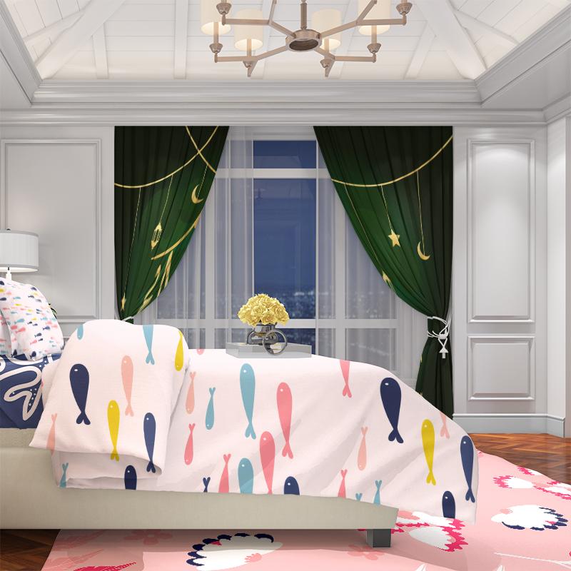 2PCS Ramadan Lucky Pendant Lamp Ramadan Printed Curtain Polyester Material Suitable for Bedroom Living Room,