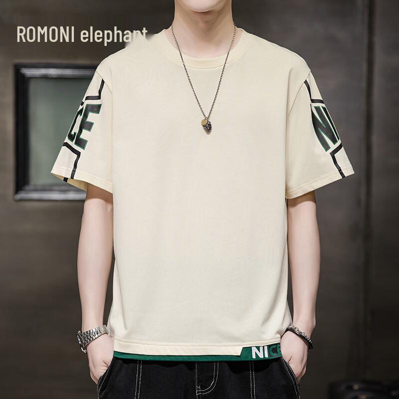 ROMON Men s 2026 Summer Trendy Pure Cotton Short Sleeve T-Shirt L