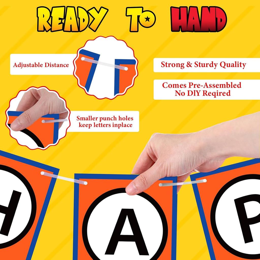 VitalCozy Anime Theme Dragon Happy Birthday Bunting Banner Pre-string with Black Letters Birthday Decoration Banner for Anime Party Supplies