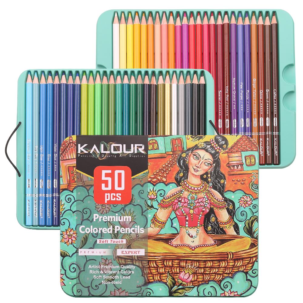 Hot Sale High Grade Cheap Price Soft Core Oil Based 50colors Colored Pencils Drawing Kit in Tin Box for Artist and Student