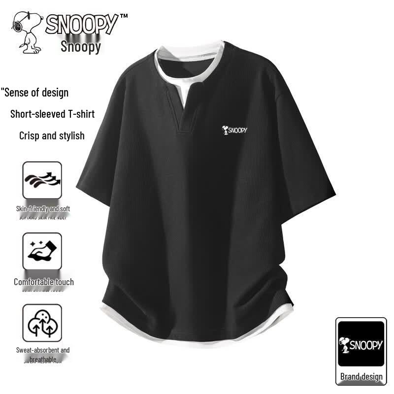 Snoopy Men s Faux Two-Piece Short Sleeve T-Shirt XL чёрный