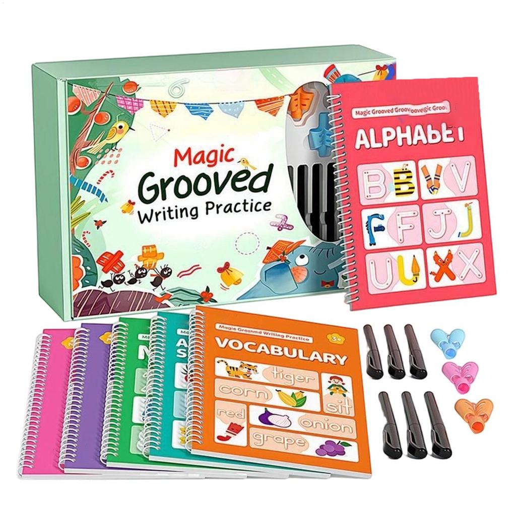 Handwriting Workbook Grooved Learning Reusable Page With Pen Grips vocabulary writing Practice Book For Kindergarten children