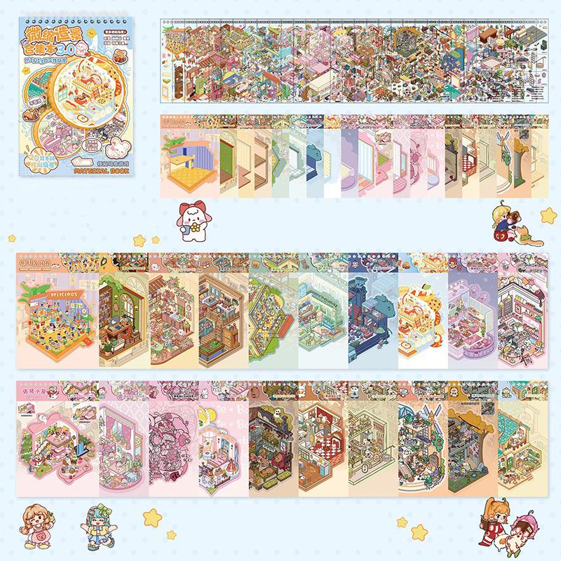1book Landscape Stickers Collection Miniature Small World Landscape Stickers Cute Puzzle Handbooks DIY Decorative Stickers