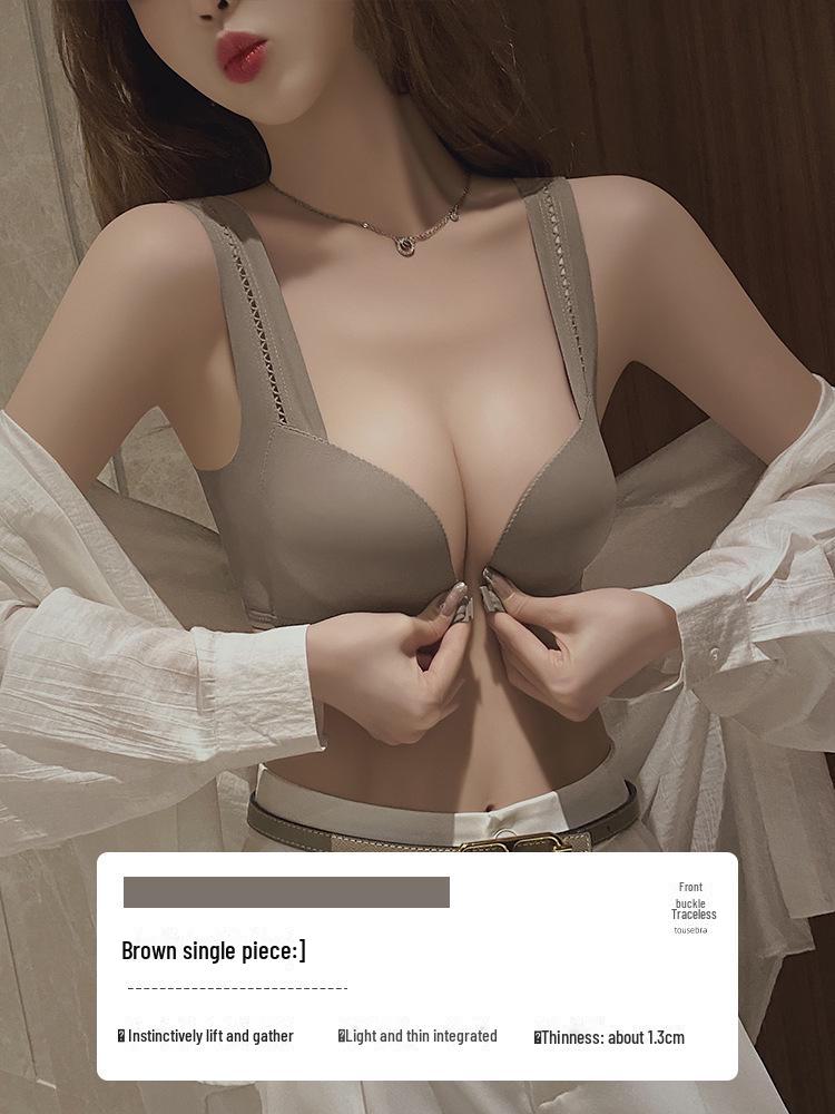 Original Japanese Light Cotton Seamless Front Buckle Bra for Small Chests - Thick, Gathered, No Steel Ring