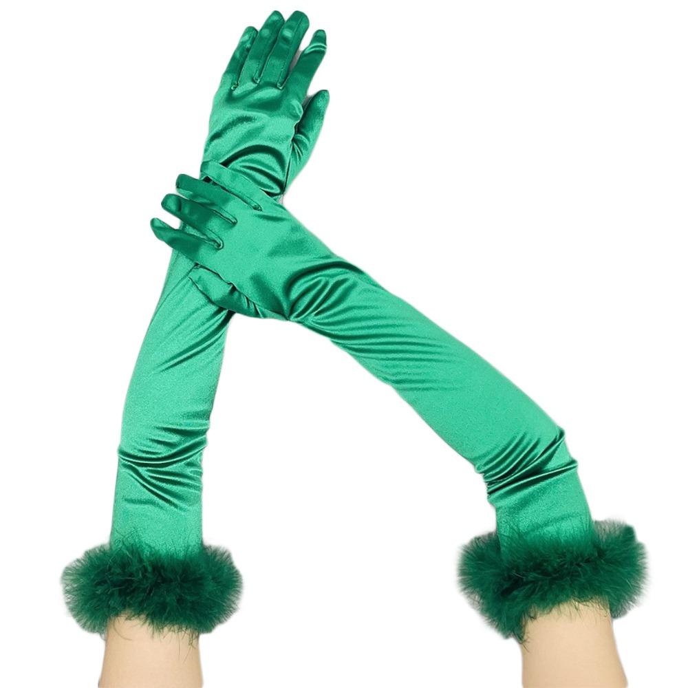 

Длинные атласные перчатки Атласные митенки для выступлений Новые модные перчатки для вечеринок зелёный