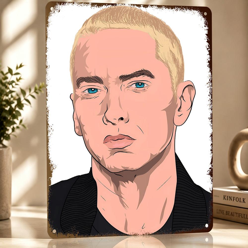 Eminem Portrait Digital Art Metal Poster Perfect Gift for Fans Lovers Customized Wall Art Metal Sign for Decor Room Wand Deko