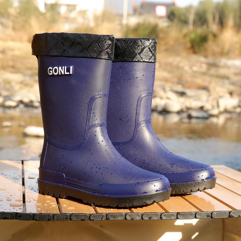 Medium Tube Rain Shoes Men's High Tube Thick-soled Non-slip Waterproof Shoes Men's Fashion Rain Boots Fishing Water Boots Thermal Rubber Shoes Fashion