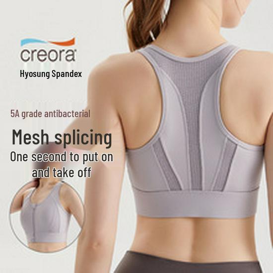 Premium Front Zipper Sports Bra - Shockproof High-Impact with Built-in Cups & Stylish Back Design for Women