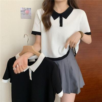 T-shirts Été Femmes Manches Courtes Col Polo T-shirt Sexy Crop Tops Débardeur Décontracté pour Dames T-shirts Féminins