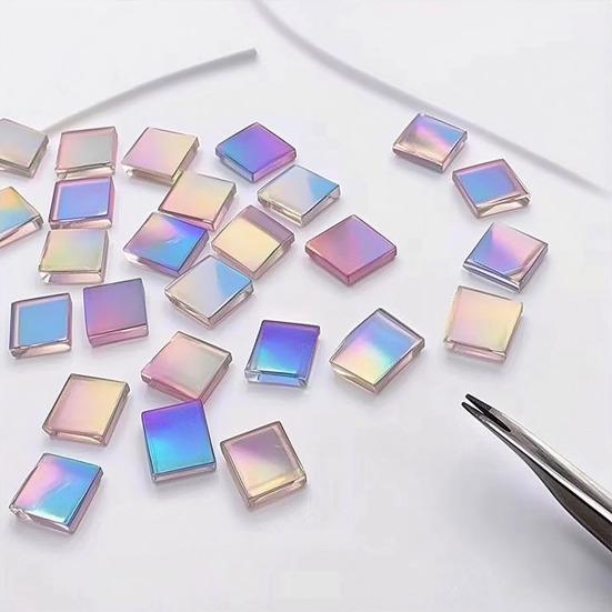 Yousheng Mini Iridescent Acrylic Squares, Translucent Rainbow Acrylic Pieces, 2cm 3cm Holographic Acrylic Tiles for DIY Crafts, Mosaic Art, Light And