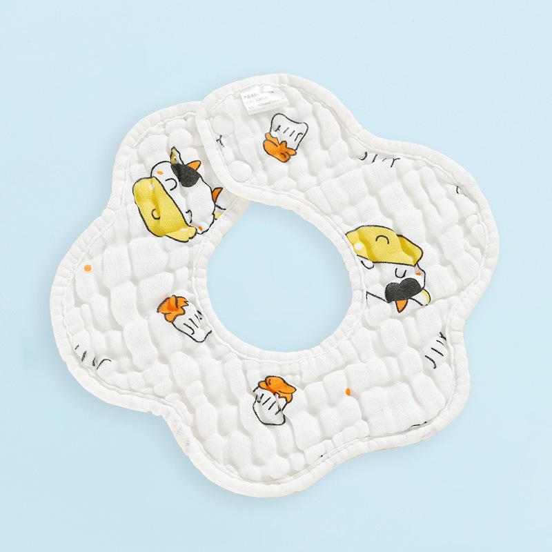 Pure Cotton 360° Baby Saliva Bib - Six-Layer Petal Design