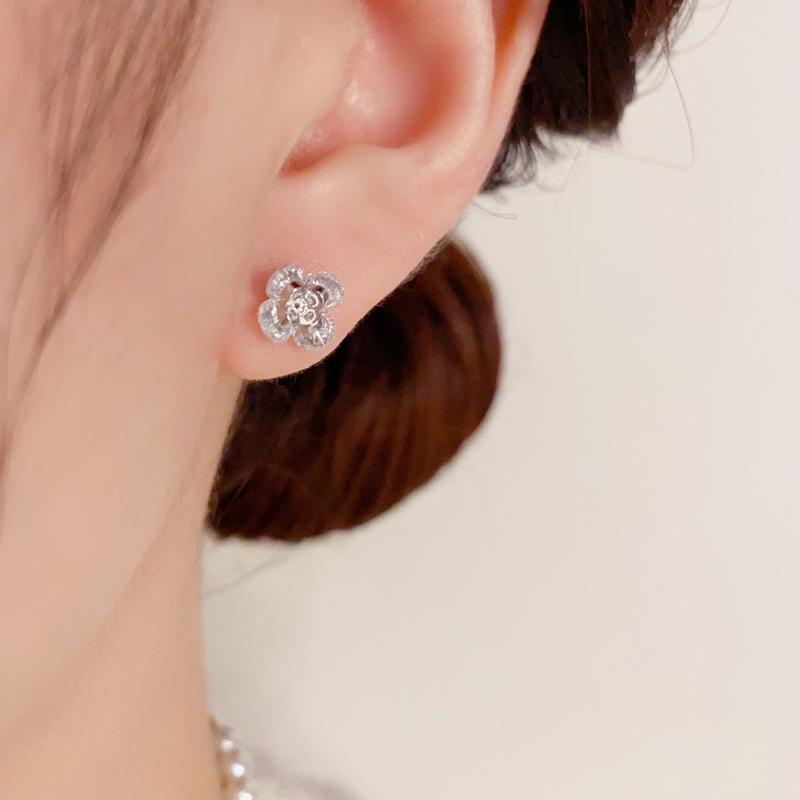 Japanese & Korean Style Versatile Zircon Flower Stud Earrings, s925 Silver, Exquisite Light Luxury