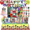DANDY's World Thème Anniversaire Vaisselle Jetable Assiette Bannière Arrière-plan Gobelets Serviettes Décoration de Fête Ballon Topper de Gâteau Cadeaux Accessoires