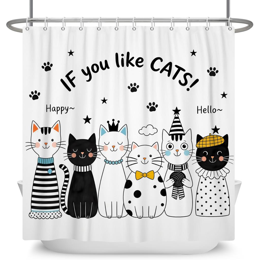 Funny Cartoon Animals Shower Curtain For Bathroom Healing Text Cat Animals Waterproof Fabric Bathtub Bathroom Curtain With Hooks