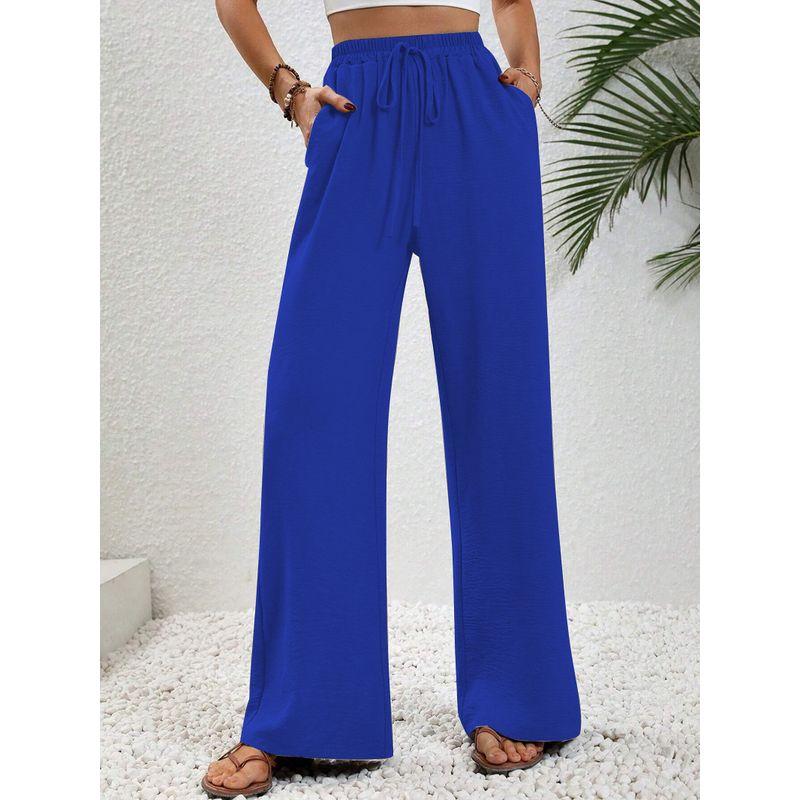 

Solid-Color Floor-Length Wide-Leg Pants Easiest for Match Mop Wide Leg Pants Casual Pants Blue S