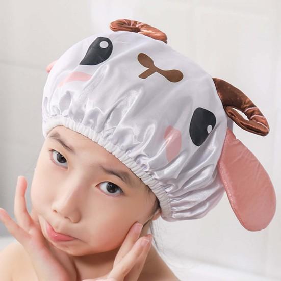 3D Animal Design Kids Shower Cap Polyester All Match Bright-colored Bath Cap for Dorm