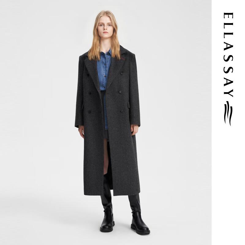 

ELLASSAY Women s Wool Blend Double-Breasted Notched Lapel Long Coat M