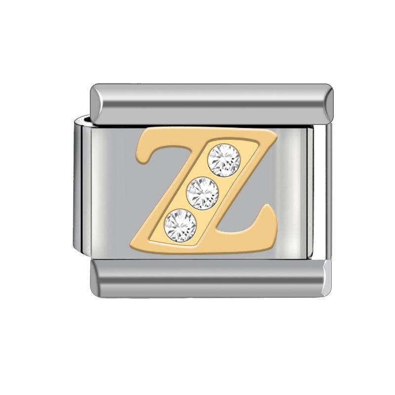 9MM Italian Charm Bracelet: Detachable Diamond Letter Module with Elastic Watch Strap for Women