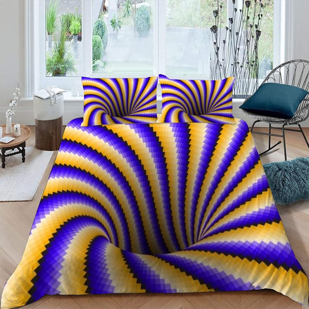 Visual Space Bedding Set Colorful Art Comforter Cover Rainbow Gradient Duvet Cover Optical Illusion Bedspread Cover Full King