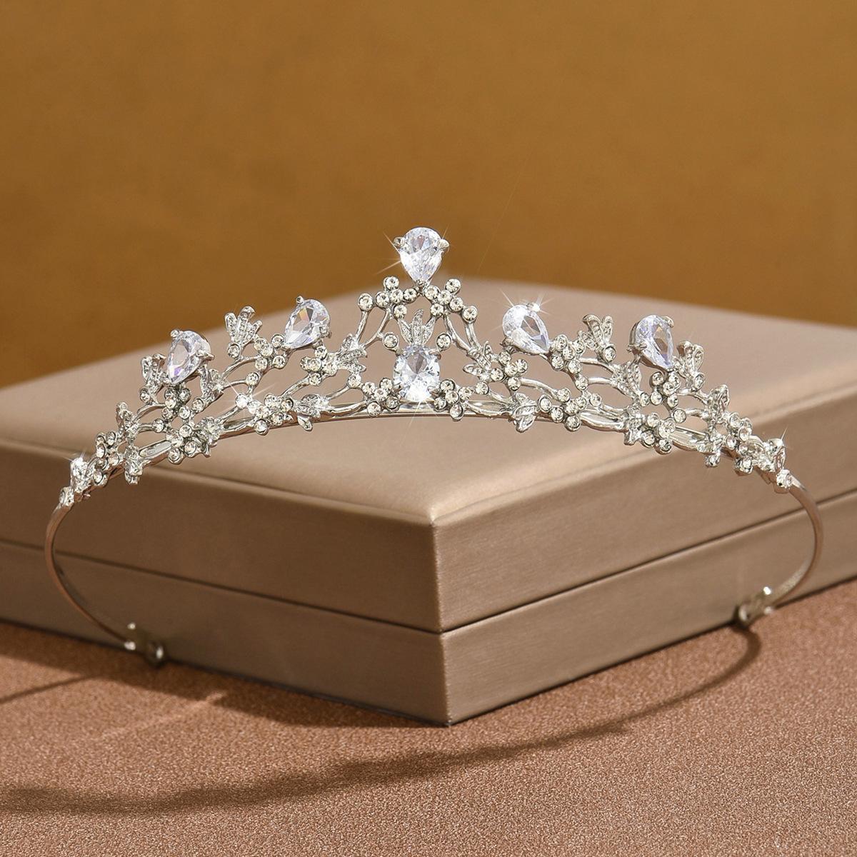 

Set Of Chain Crown Accessories Women S Rhinestone Earrings Necklace Three-Piece Bridal Headgear Crown Jewelry Set