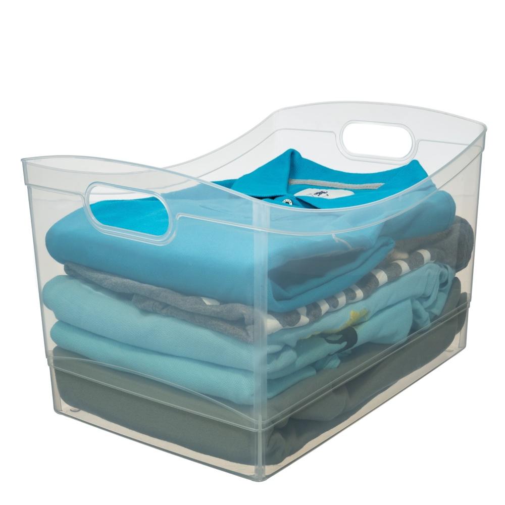 Clear Plastic Utility Storage Organizer Bin Set of 3 with Handles Open Top Design Office Supplies Household Items Kitchen Closet